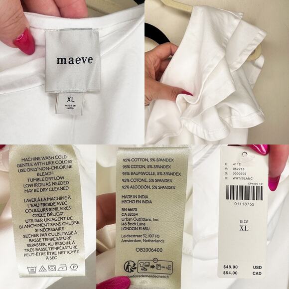 NWT Anthropologie Maeve One Shoulder Ruffled White Asymmetrical Top Blouse XL - Picture 11 of 11